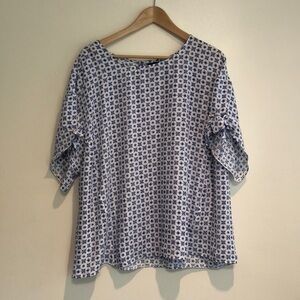 WORTHINGTON blouse sleeve tie blue and white print size 1X